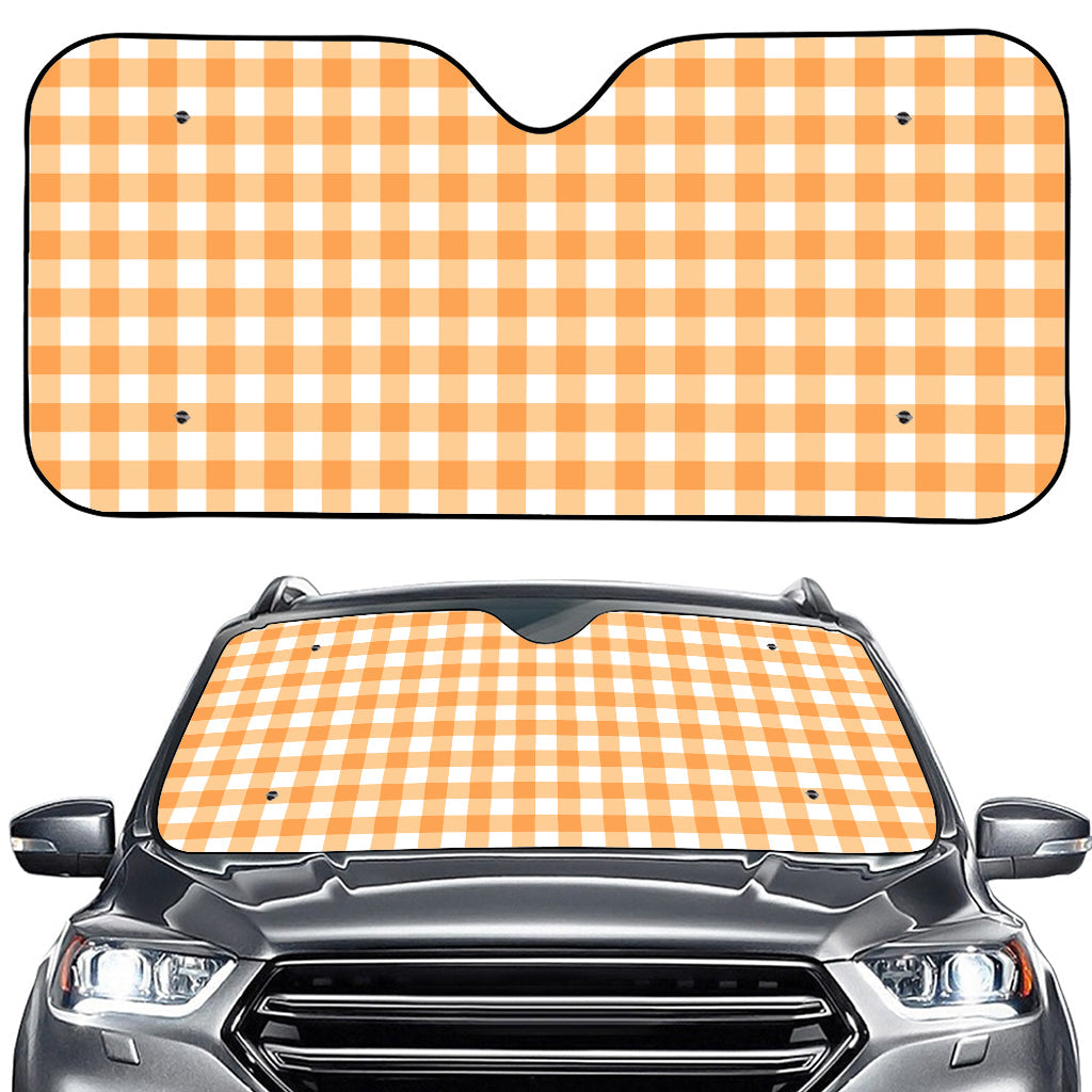 Orange And White Check Pattern Print Car Windshield Sun Shade