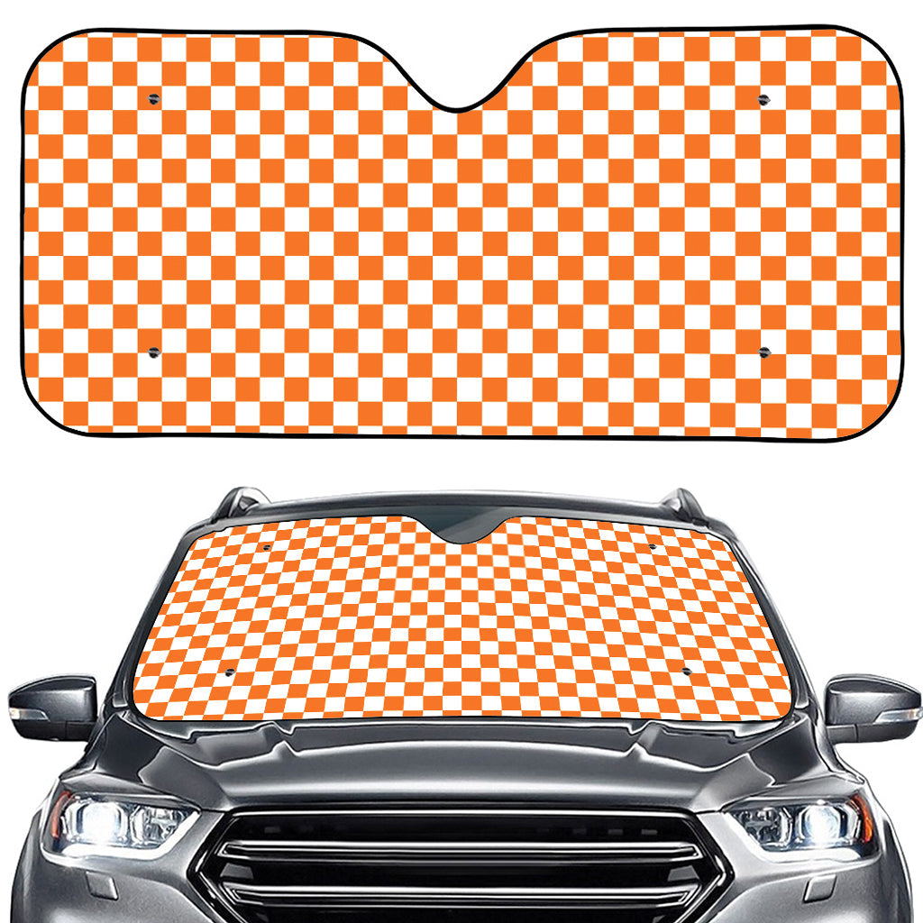 Orange And White Checkered Pattern Print Car Windshield Sun Shade