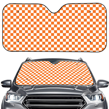 Orange And White Checkered Pattern Print Car Windshield Sun Shade