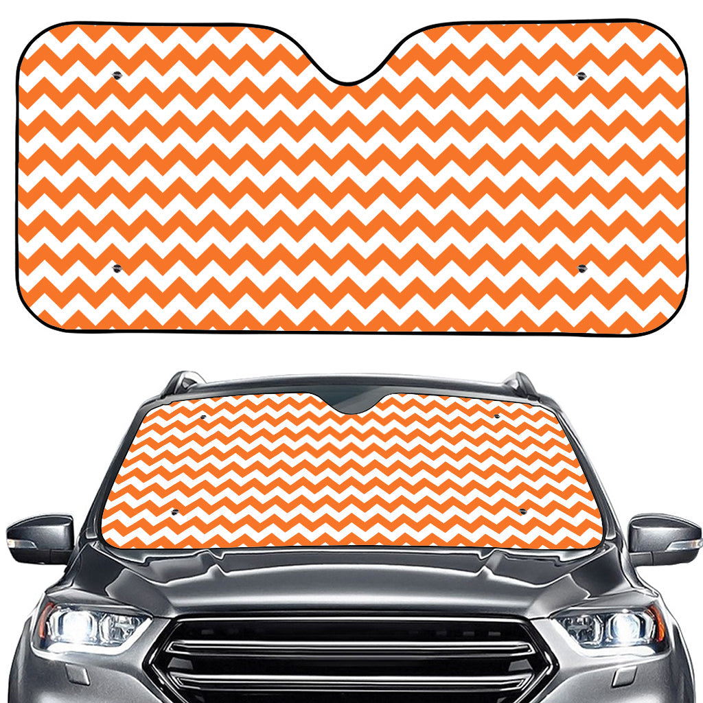 Orange And White Chevron Pattern Print Car Windshield Sun Shade