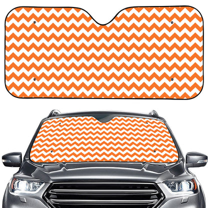 Orange And White Chevron Pattern Print Car Windshield Sun Shade