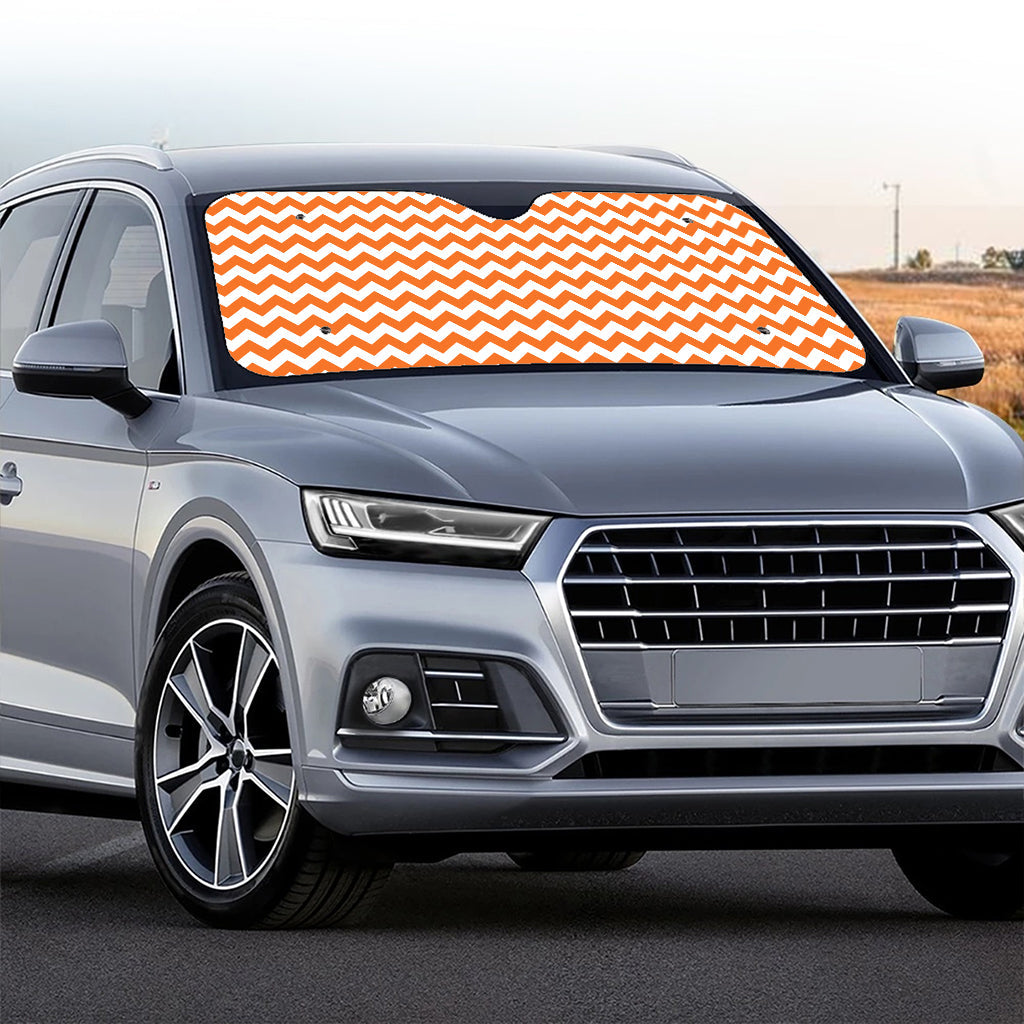 Orange And White Chevron Pattern Print Car Windshield Sun Shade