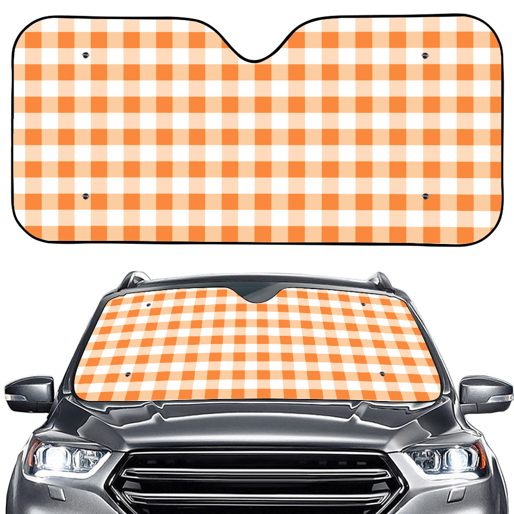 Orange And White Gingham Pattern Print Car Windshield Sun Shade