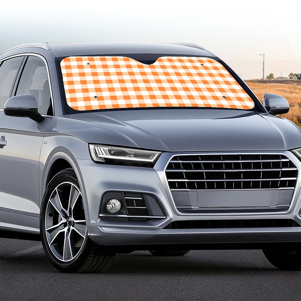 Orange And White Gingham Pattern Print Car Windshield Sun Shade