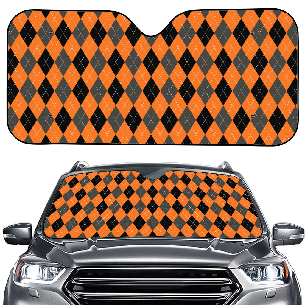 Orange Black And Grey Argyle Print Car Windshield Sun Shade