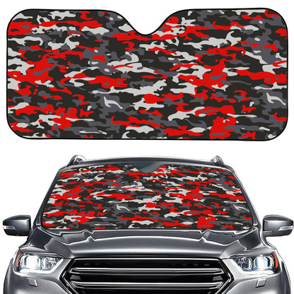 Orange Black And Grey Camouflage Print Car Windshield Sun Shade