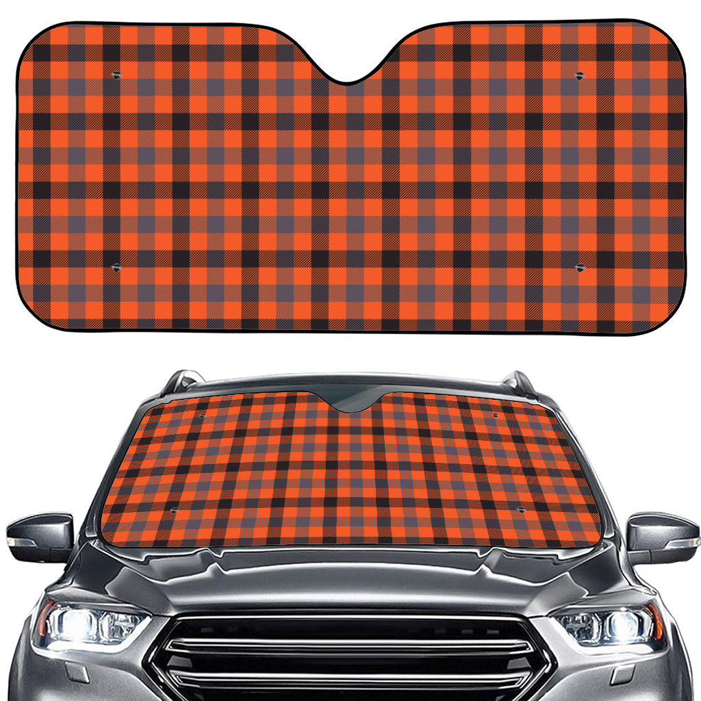Orange Black And Grey Plaid Print Car Windshield Sun Shade