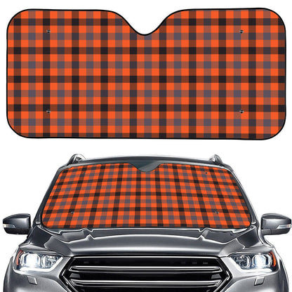 Orange Black And Grey Plaid Print Car Windshield Sun Shade