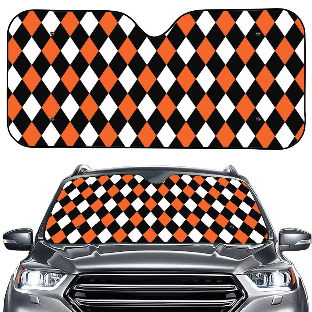 Orange Black And White Harlequin Print Car Windshield Sun Shade