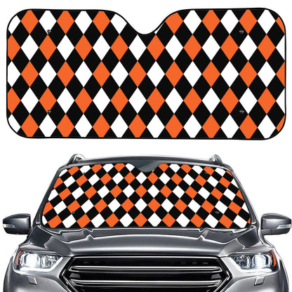 Orange Black And White Harlequin Print Car Windshield Sun Shade