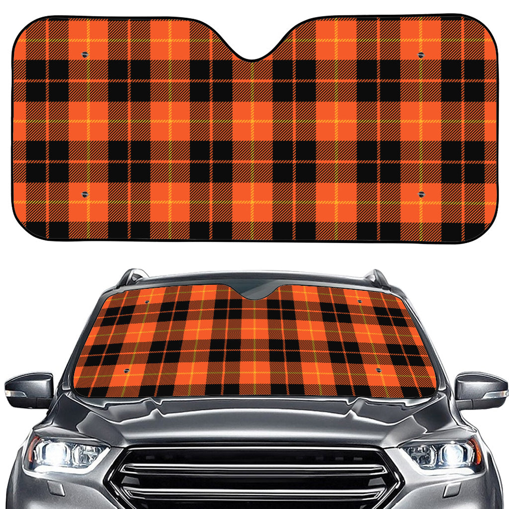Orange Black And Yellow Tartan Print Car Windshield Sun Shade
