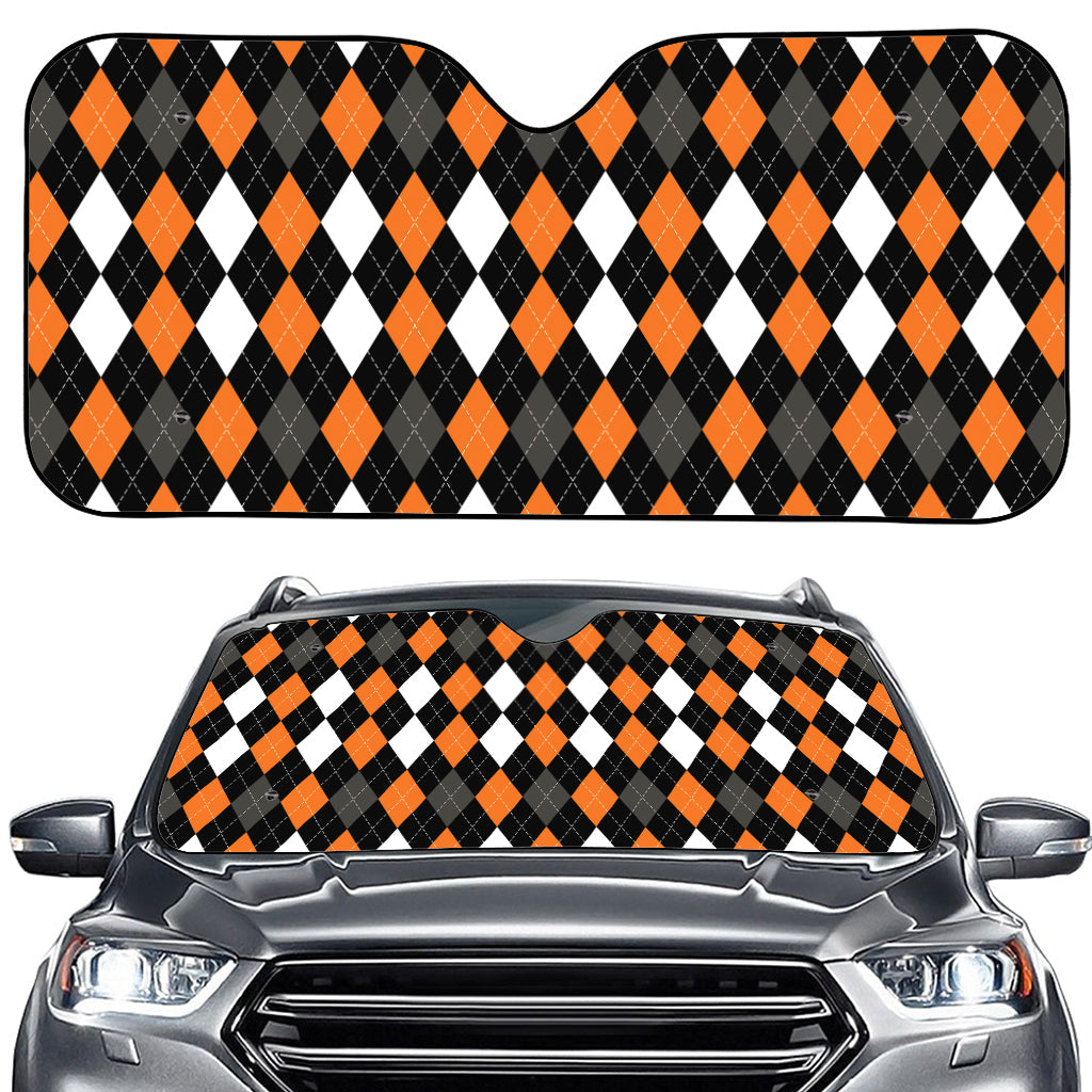 Orange Black Grey And White Argyle Print Car Windshield Sun Shade