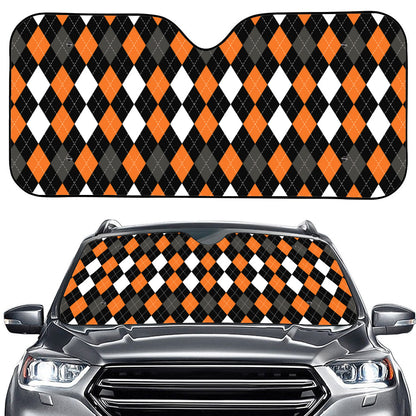Orange Black Grey And White Argyle Print Car Windshield Sun Shade