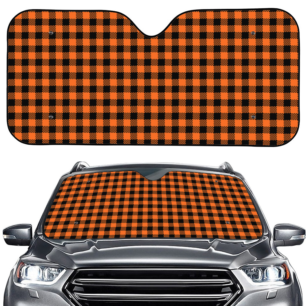 Orange Buffalo Plaid Print Car Windshield Sun Shade