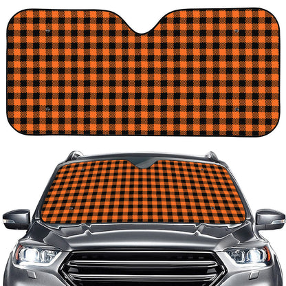 Orange Buffalo Plaid Print Car Windshield Sun Shade
