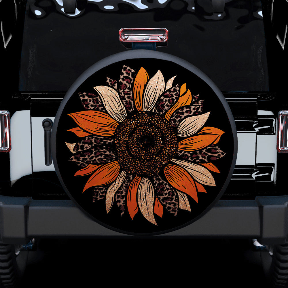 Orange Cheetah Sunflower Jeep Car Spare Tire Cover