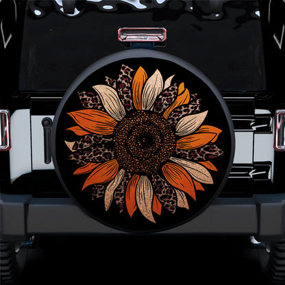 Orange Cheetah Sunflower Jeep Car Spare Tire Cover