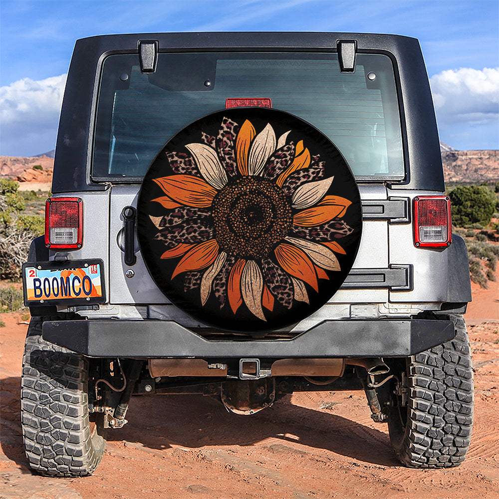 Orange Cheetah Sunflower Jeep Car Spare Tire Cover