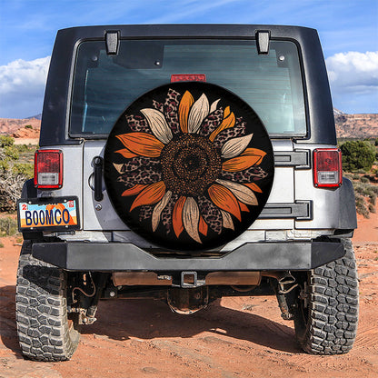Orange Cheetah Sunflower Jeep Car Spare Tire Cover