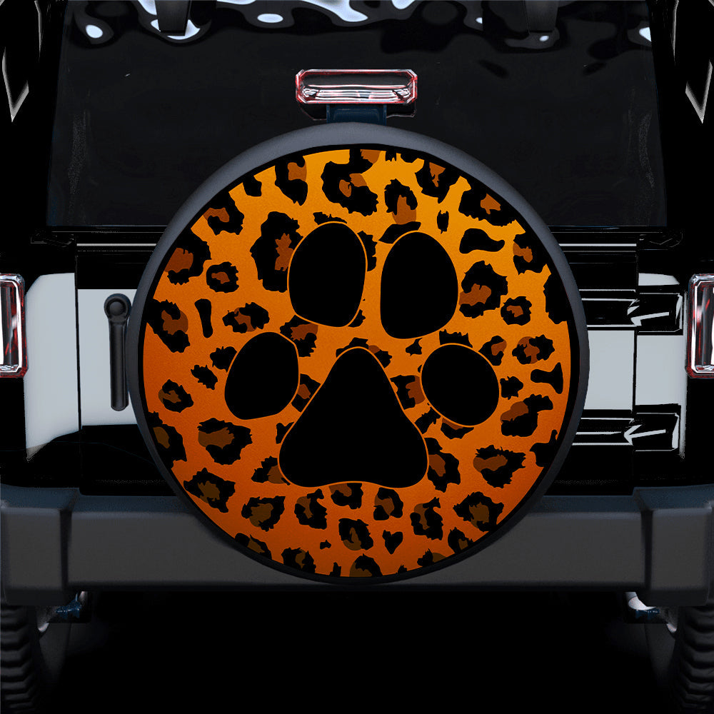 Orange Cute Dog Paw Cheetah Leopard Jaguar Pattern Jeep Car Spare Tire Cover