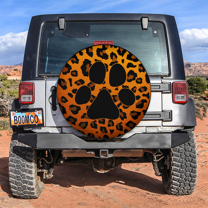 Orange Cute Dog Paw Cheetah Leopard Jaguar Pattern Jeep Car Spare Tire Cover
