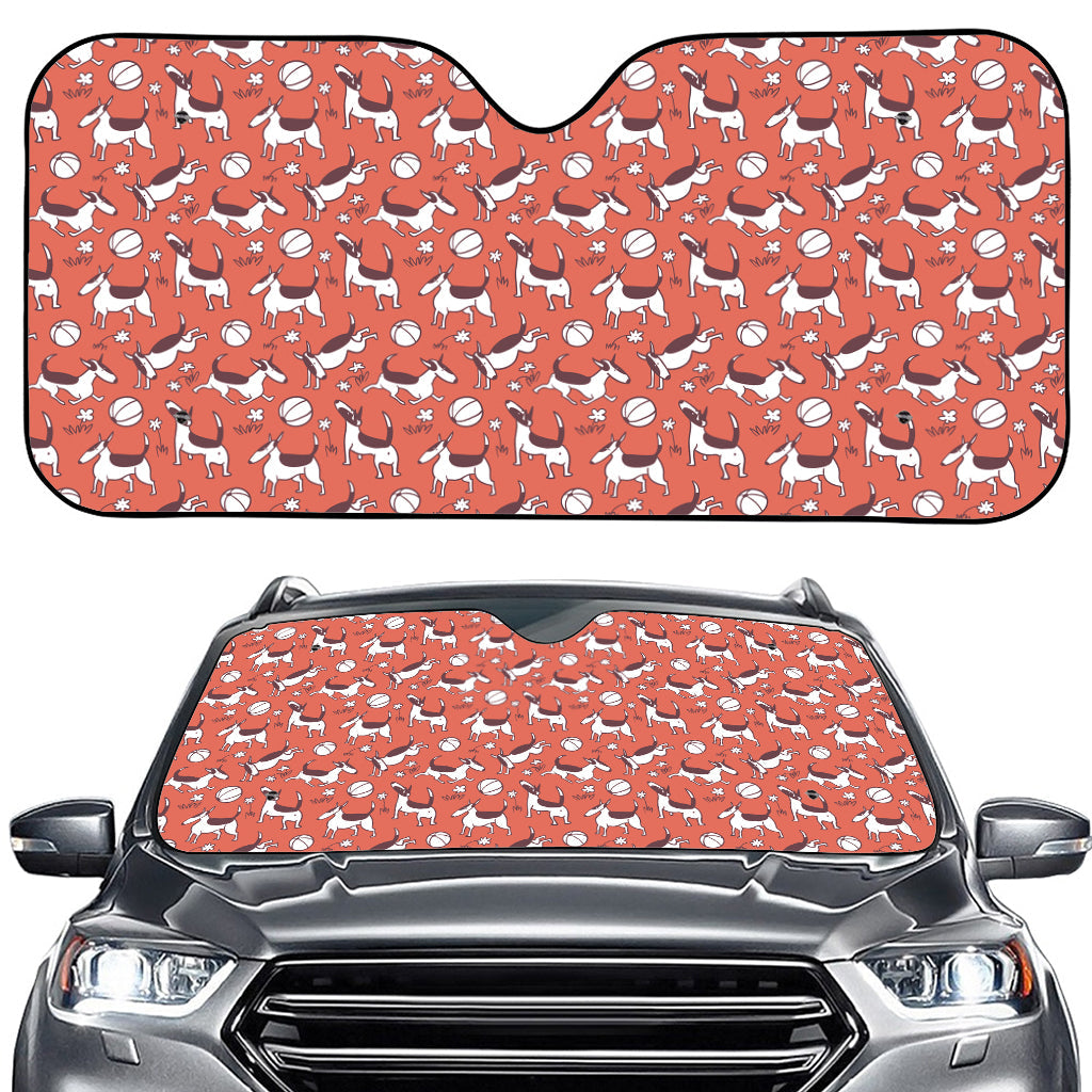 Orange Doodle Bull Terrier Pattern Print Car Windshield Sun Shade