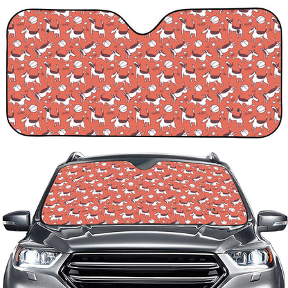 Orange Doodle Bull Terrier Pattern Print Car Windshield Sun Shade