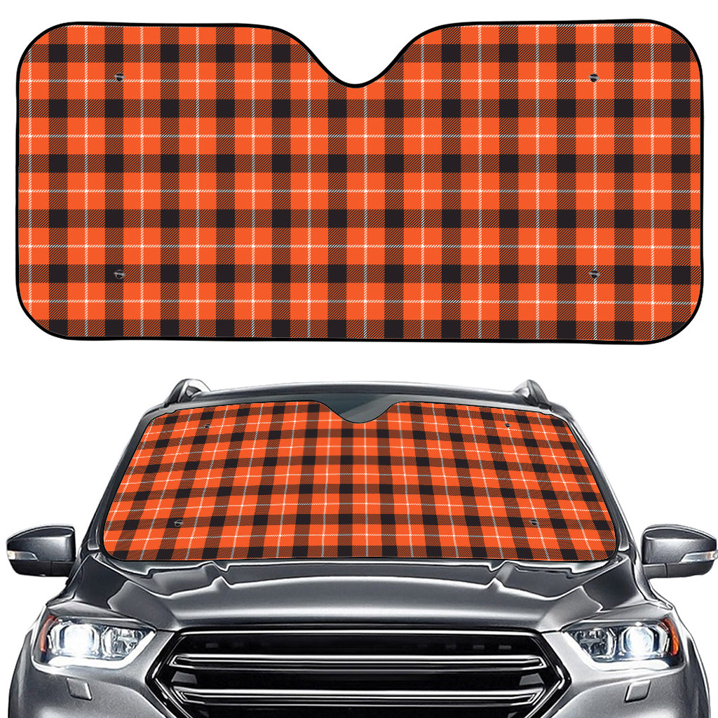 Orange Grey And White Plaid Print Car Windshield Sun Shade