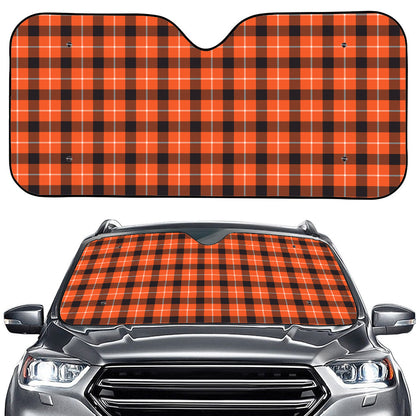 Orange Grey And White Plaid Print Car Windshield Sun Shade