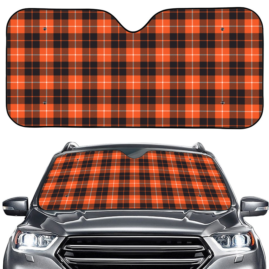 Orange Grey And White Tartan Print Car Windshield Sun Shade