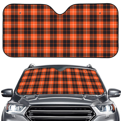 Orange Grey And White Tartan Print Car Windshield Sun Shade