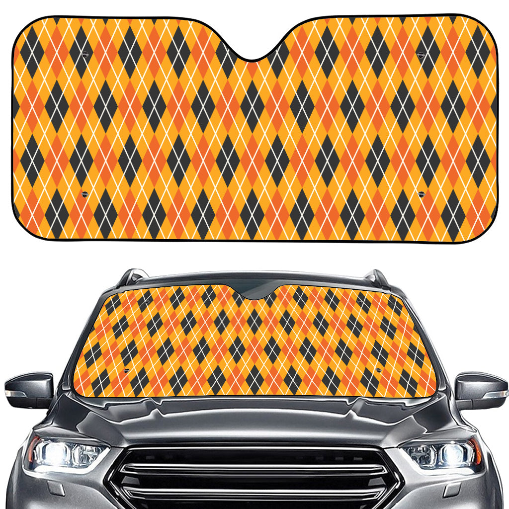 Orange Halloween Argyle Pattern Print Car Windshield Sun Shade