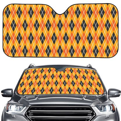 Orange Halloween Argyle Pattern Print Car Windshield Sun Shade