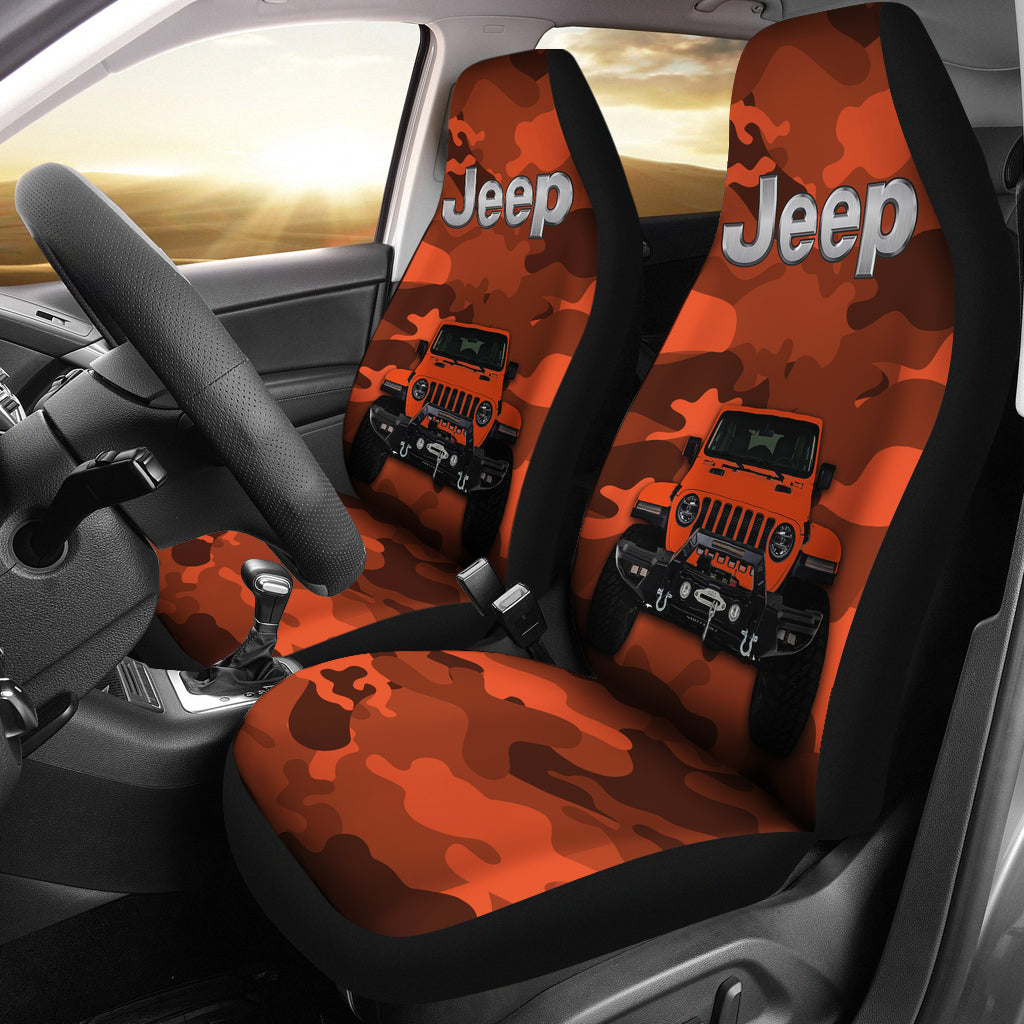 Orange Jeep Camouflage Car Seat Covers