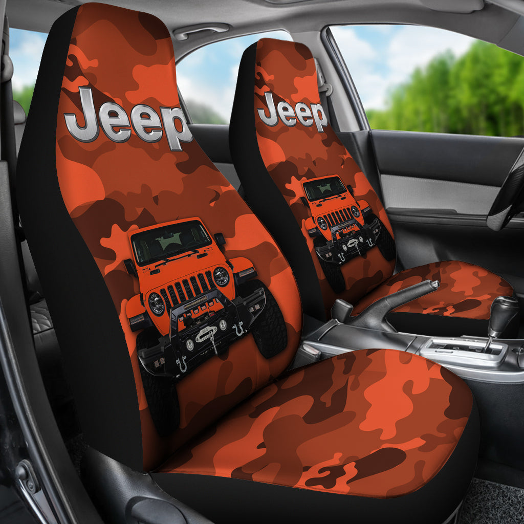 Orange Jeep Camouflage Car Seat Covers