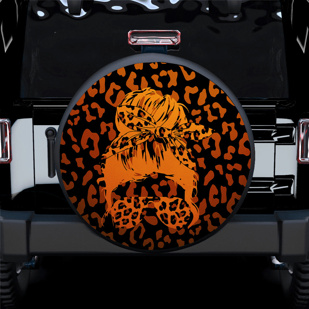 Orange Jeep Girl With Sunglasses Leopard Pattern Car Spare Tire Cover