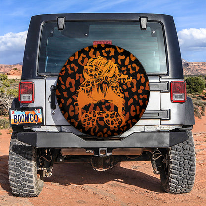 Orange Jeep Girl With Sunglasses Leopard Pattern Car Spare Tire Cover