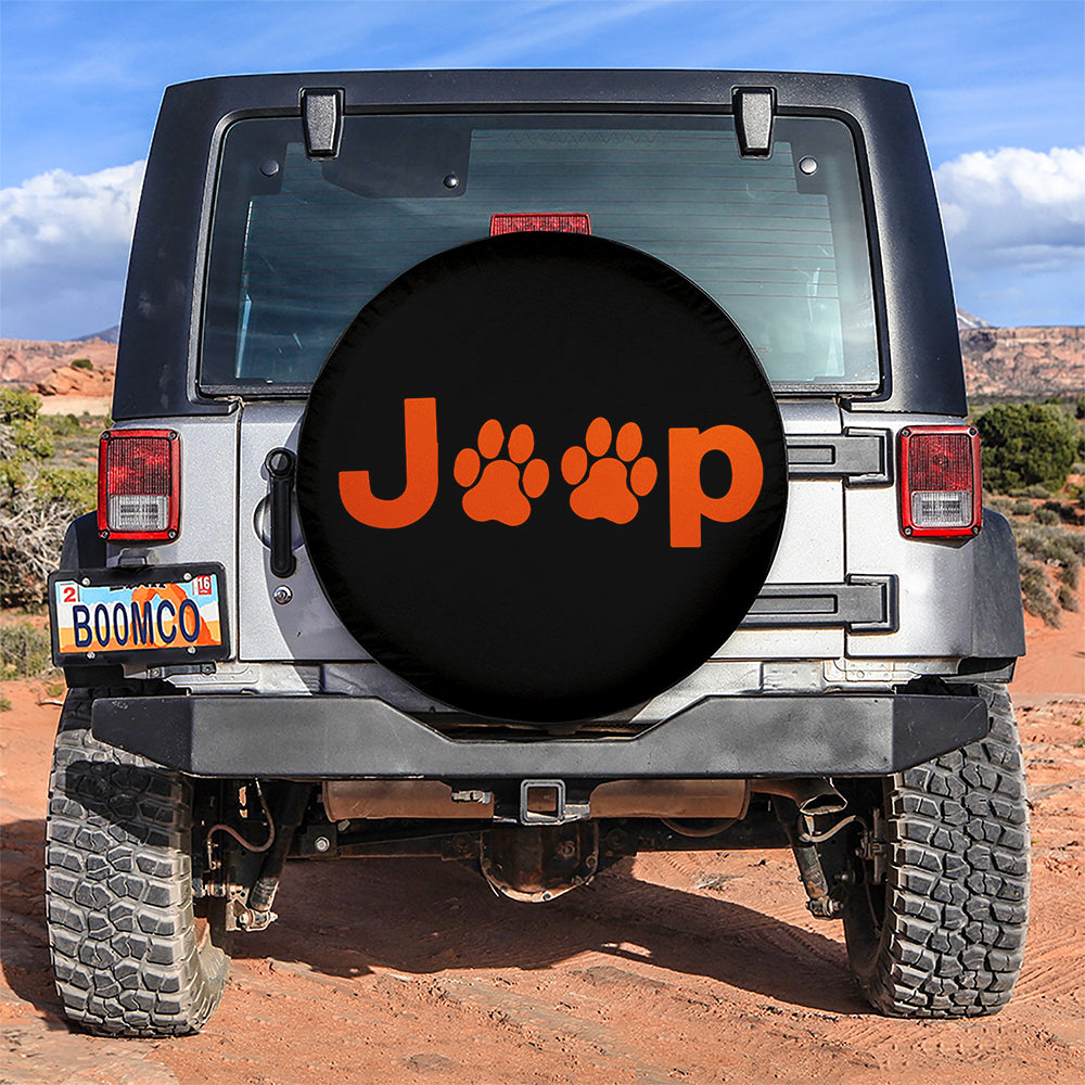 Orange Jeep Side Fender Dog Paws Car Spare Tire Cover