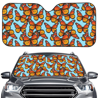 Orange Monarch Butterflies Pattern Print Car Windshield Sun Shade