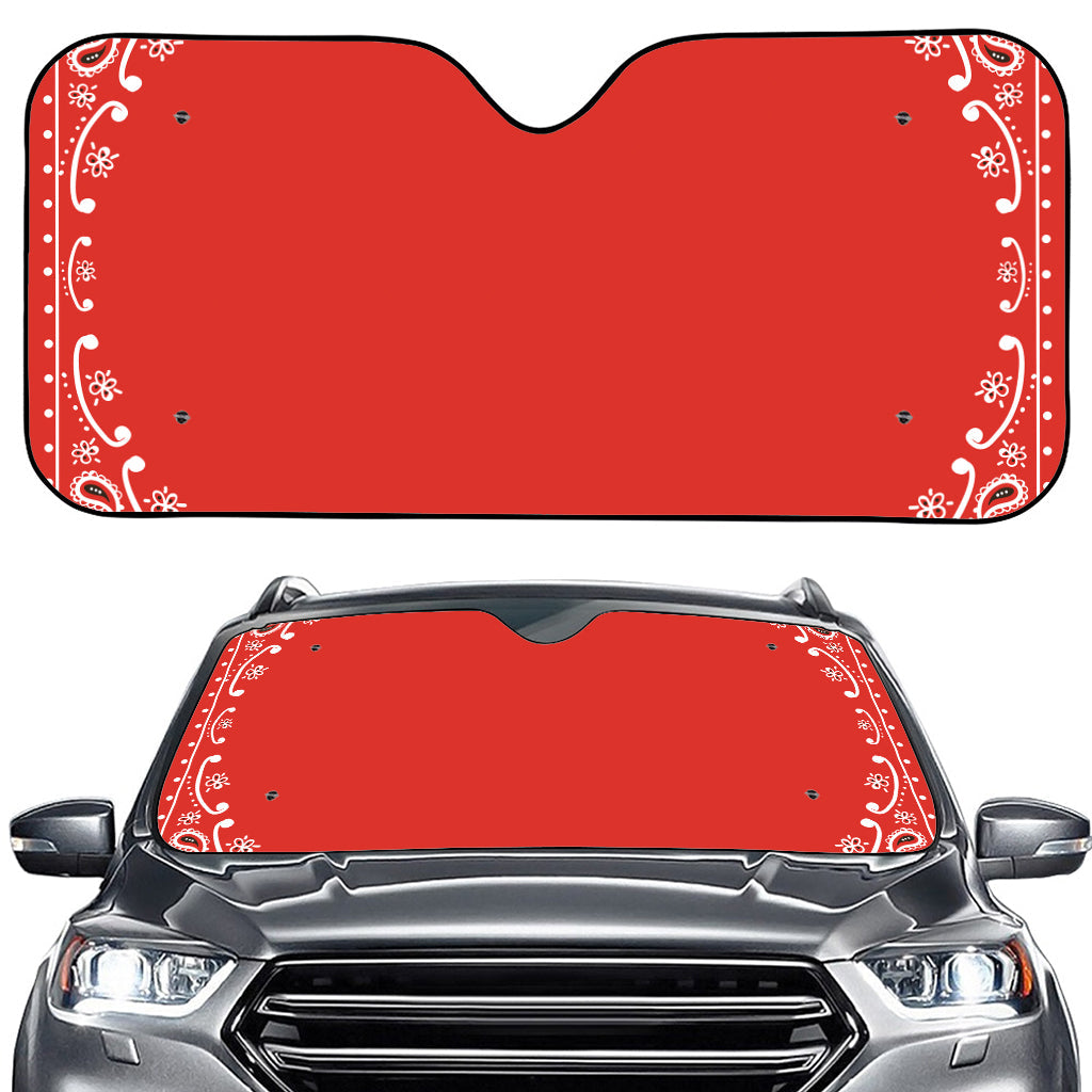 Orange Paisley Bandana Print Car Windshield Sun Shade