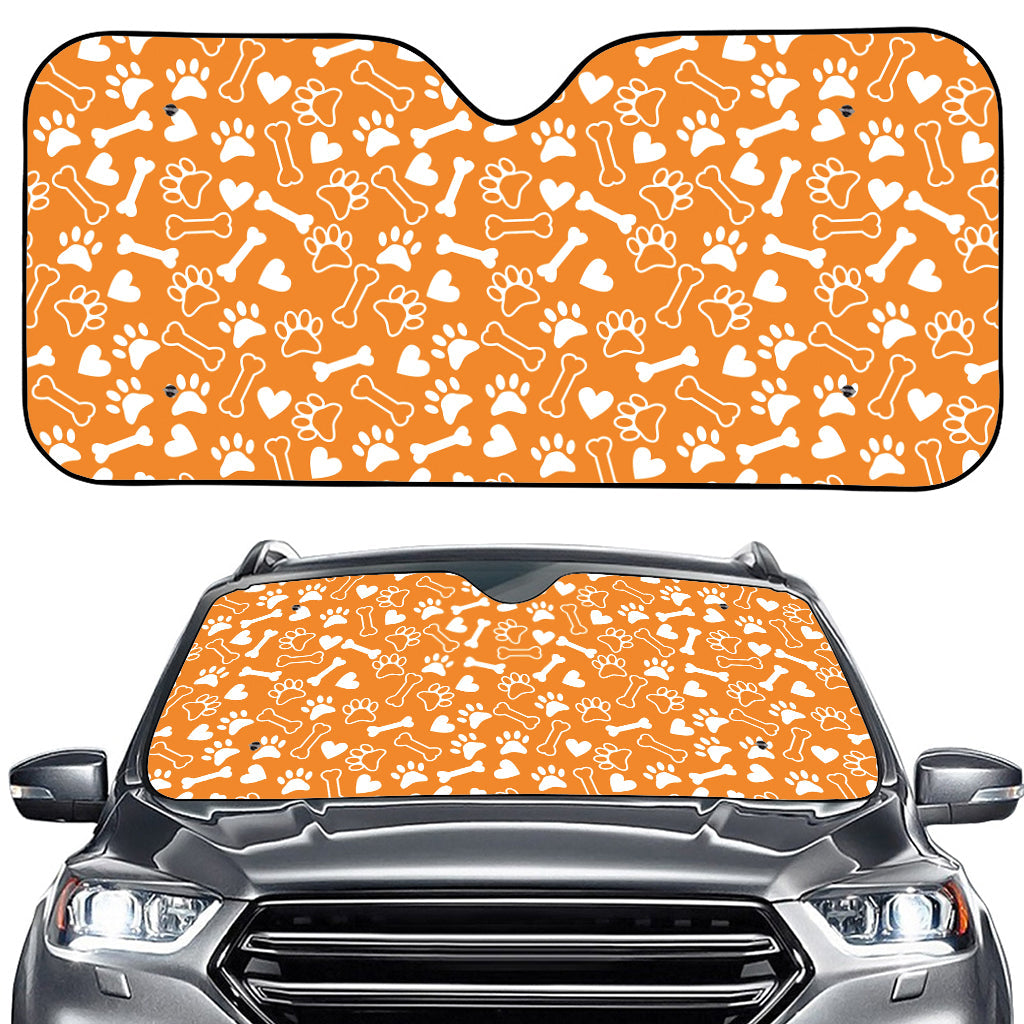 Orange Paw And Bone Pattern Print Car Windshield Sun Shade