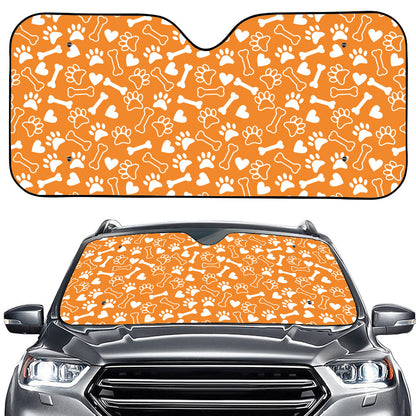 Orange Paw And Bone Pattern Print Car Windshield Sun Shade