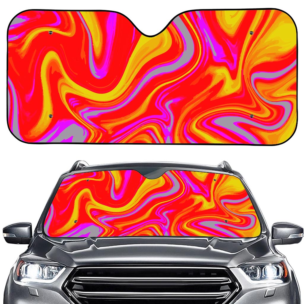 Orange Psychedelic Liquid Trippy Print Car Windshield Sun Shade