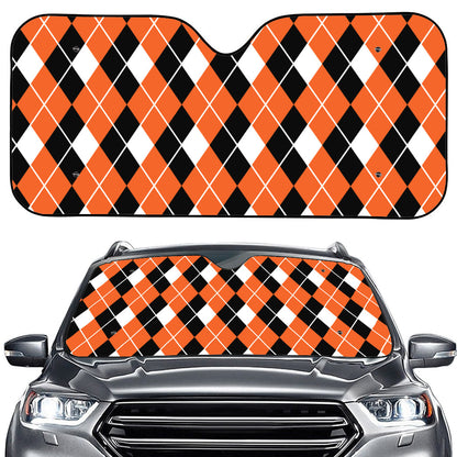 Orange White And Black Argyle Print Car Windshield Sun Shade