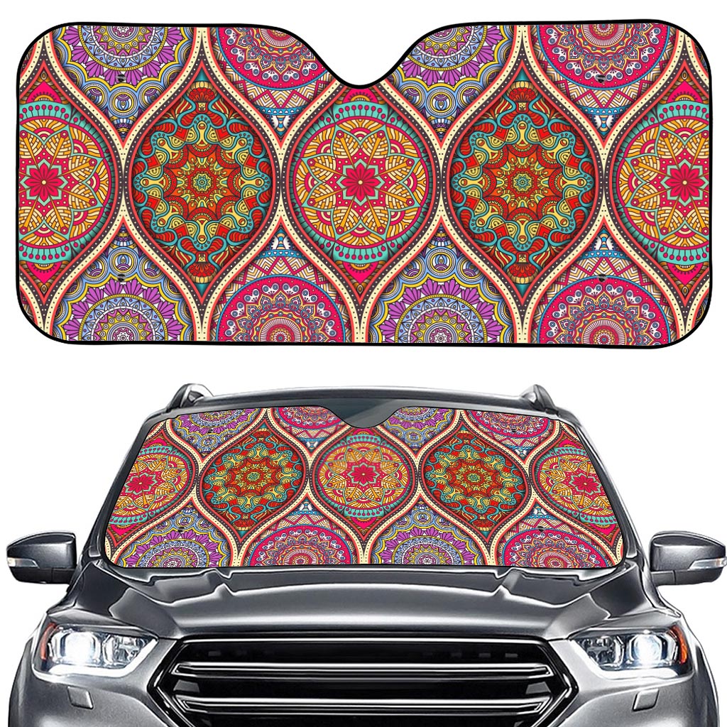 Oval Bohemian Mandala Patchwork Print Car Windshield Sun Shade