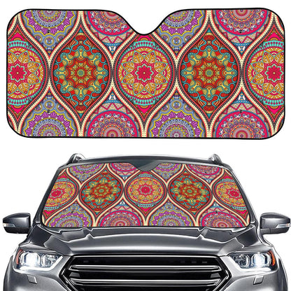 Oval Bohemian Mandala Patchwork Print Car Windshield Sun Shade