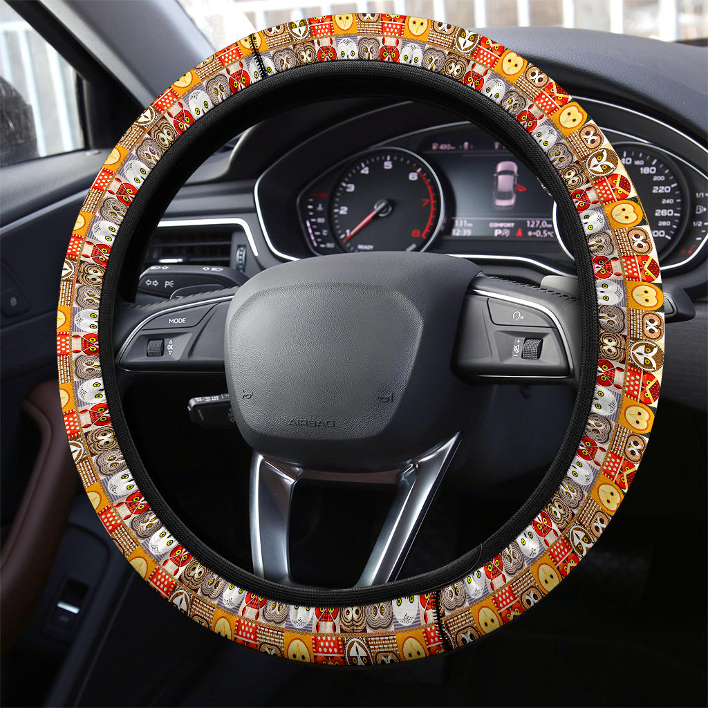 Owl Head Funny Premium Car Steering Wheel Cover
