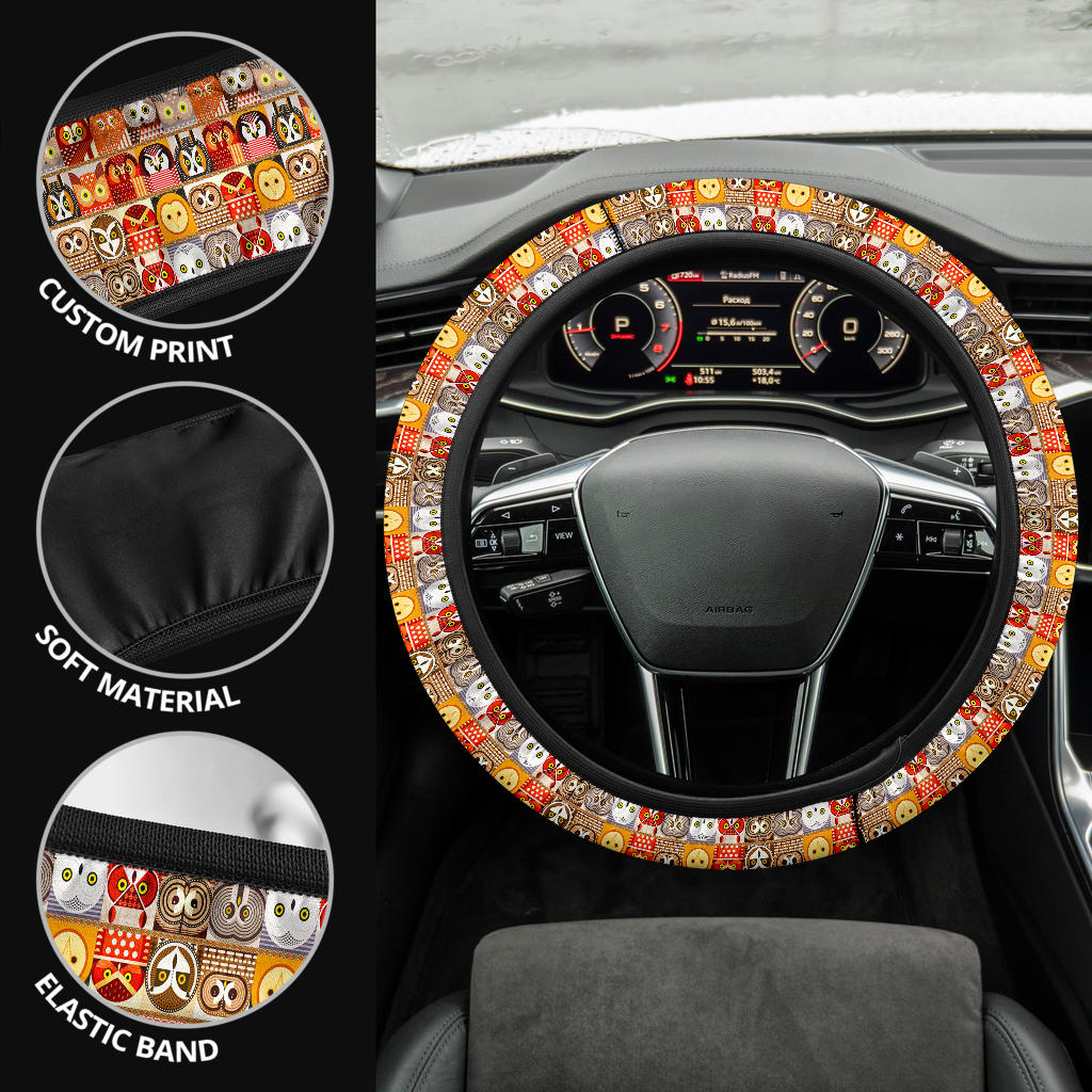 Owl Head Funny Premium Car Steering Wheel Cover