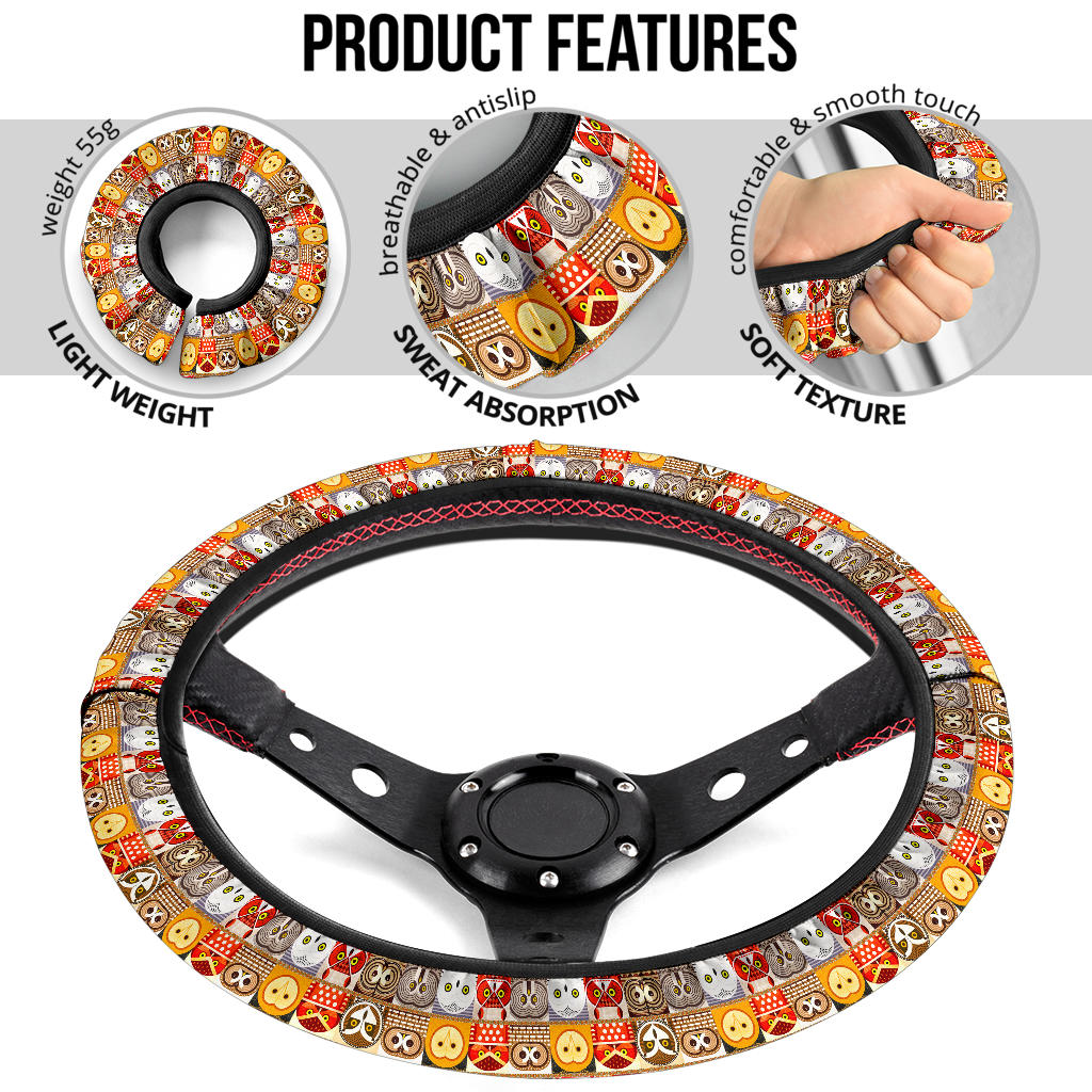 Owl Head Funny Premium Car Steering Wheel Cover