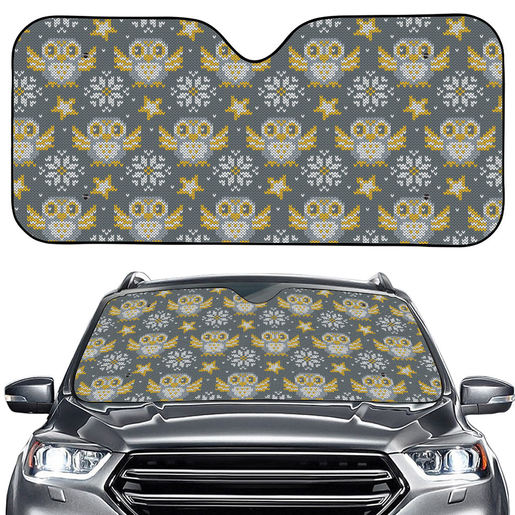 Owl Knitted Pattern Print Car Windshield Sun Shade